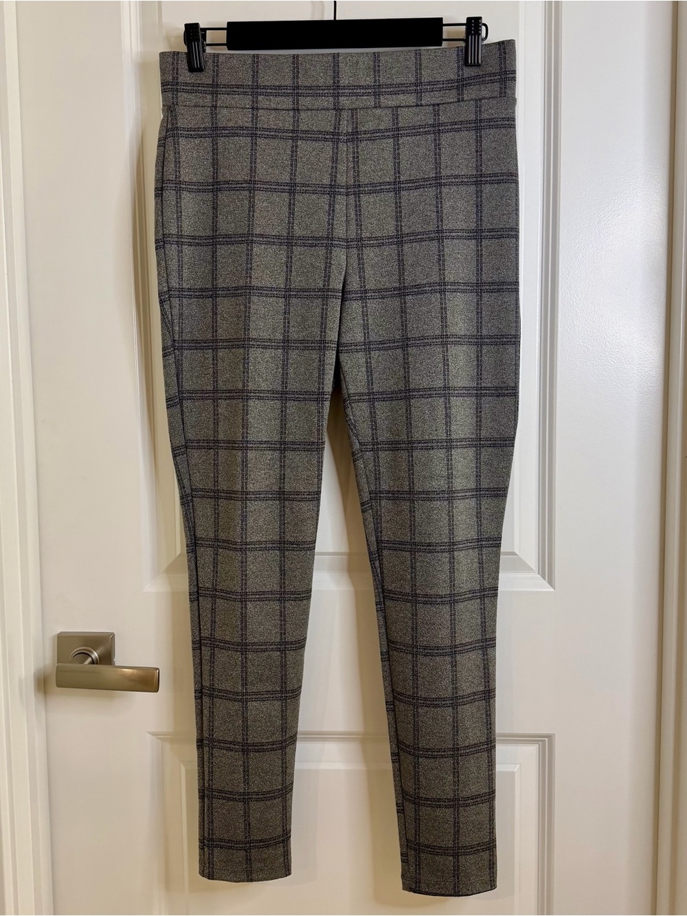 LOFT Gray Windowpane Ponte Ankle Pants Medium